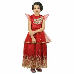 "Girls' Party Lahenga   Full Body Golden Work Maroon"